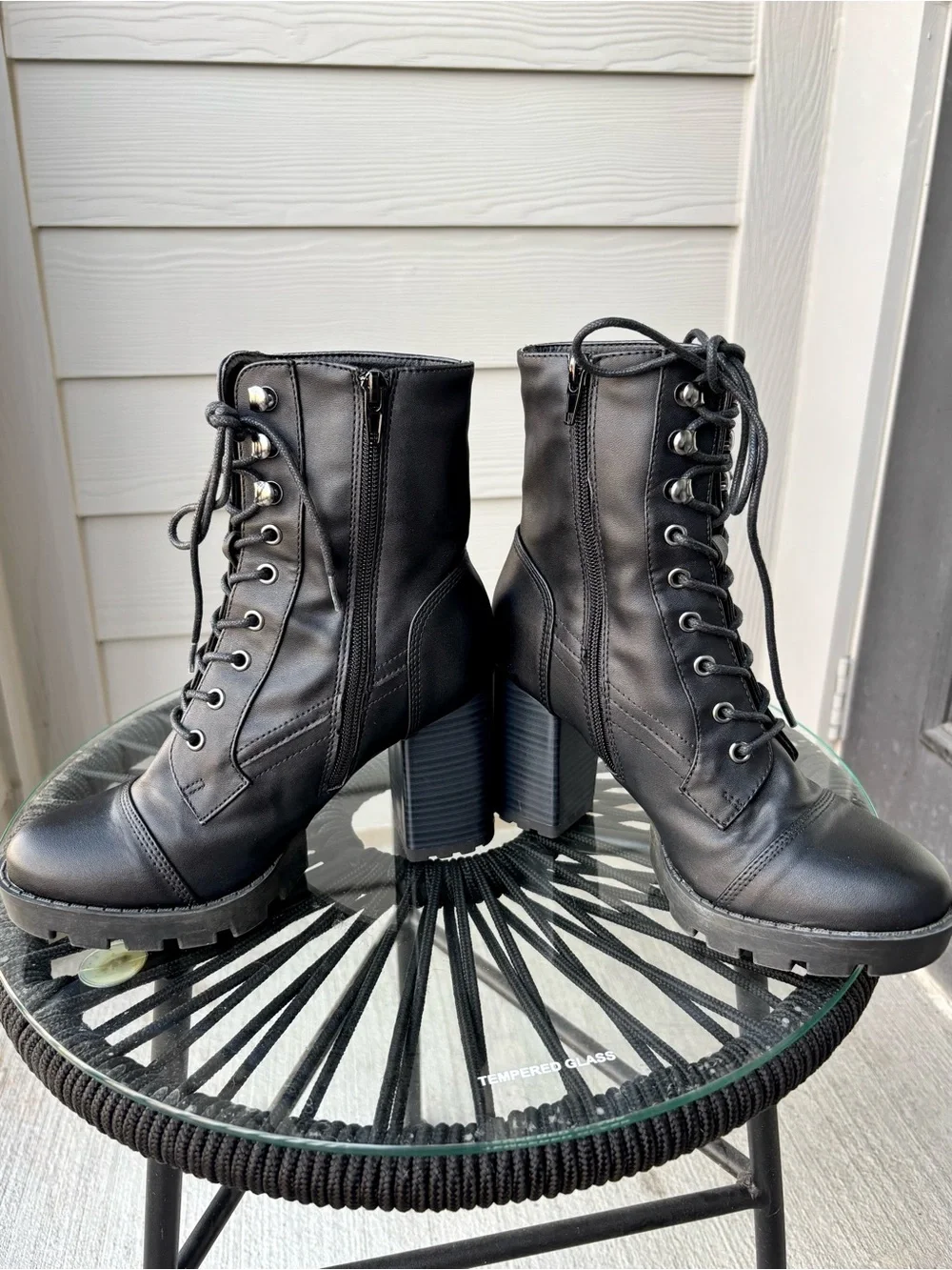 Wild Diva Black Platform Combat Boots Chunky Heel Size 5.5